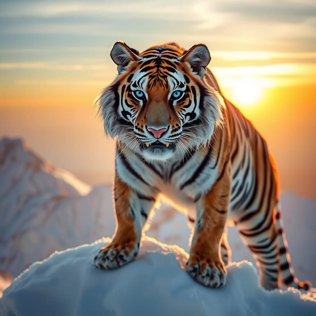 Majestic Siberian Tiger on Snowy Mountain Peak in Realistic ...