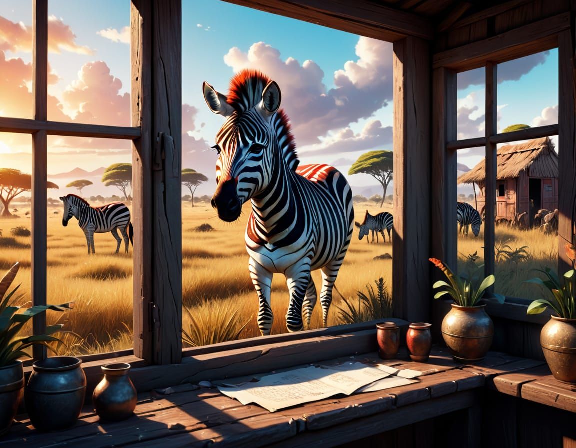 Zebra's Wondrous Window Gaze in Vibrant Sunset Africa