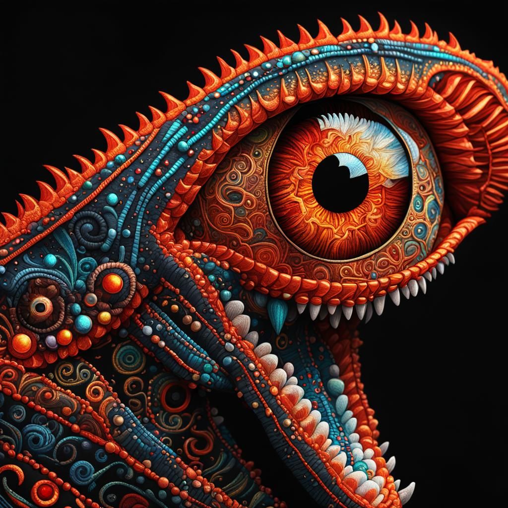 Carnelian Eye and Sharp Teeth in Klimt Style