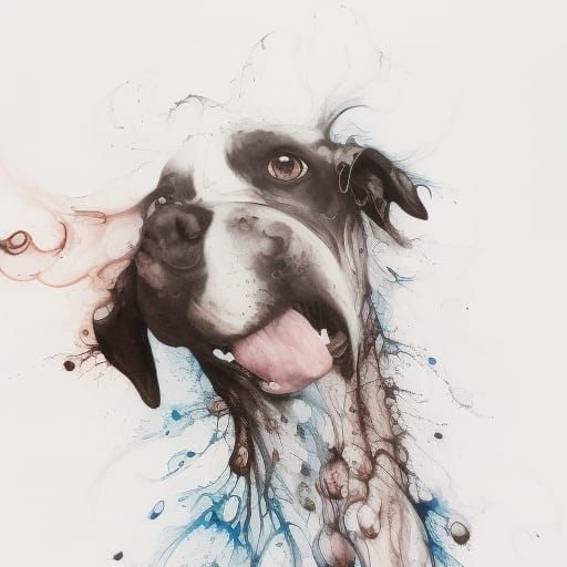 Ink Flow Dog: Photorealistic Gouache Painting