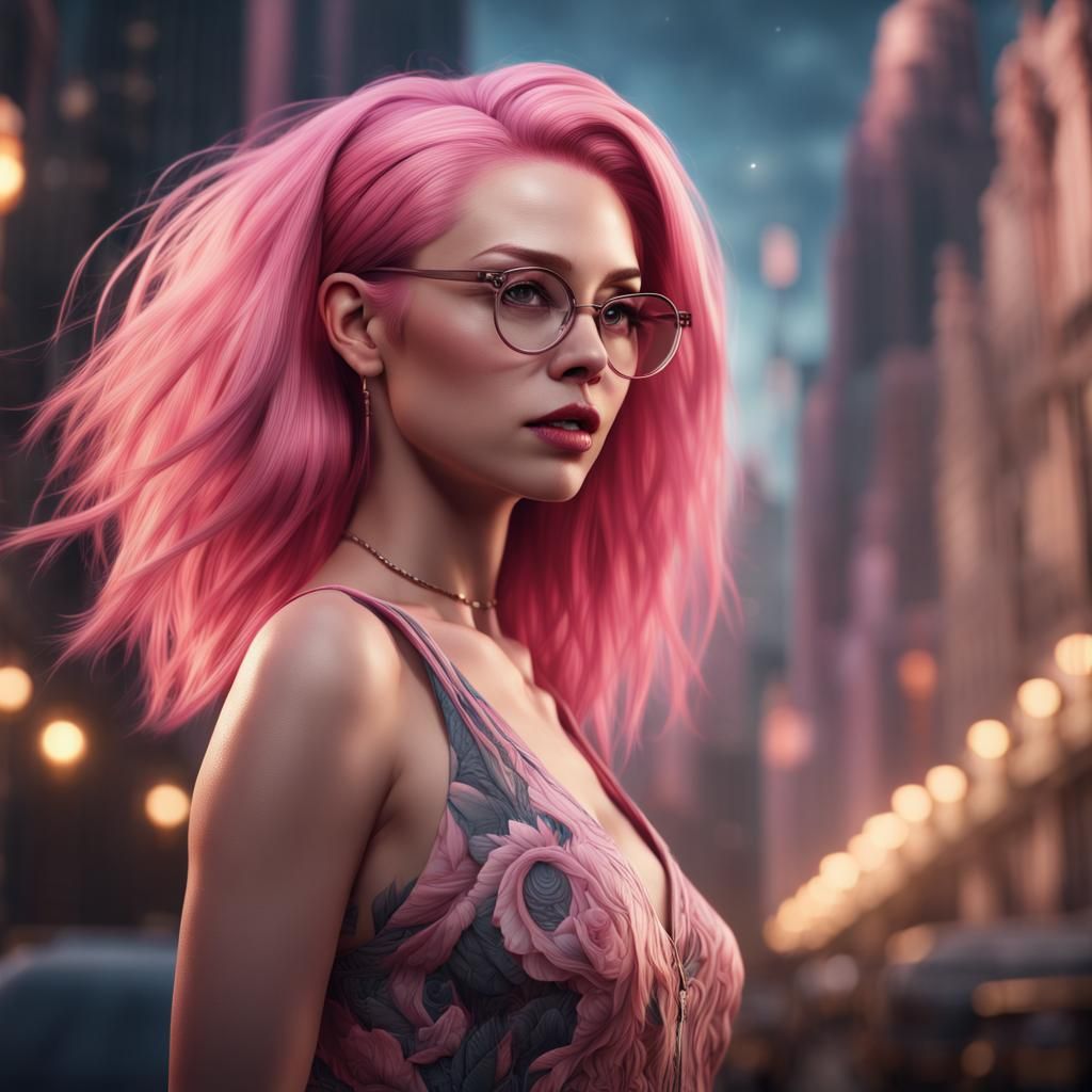 Pink-Haired Woman in Detailed Fantasy Art