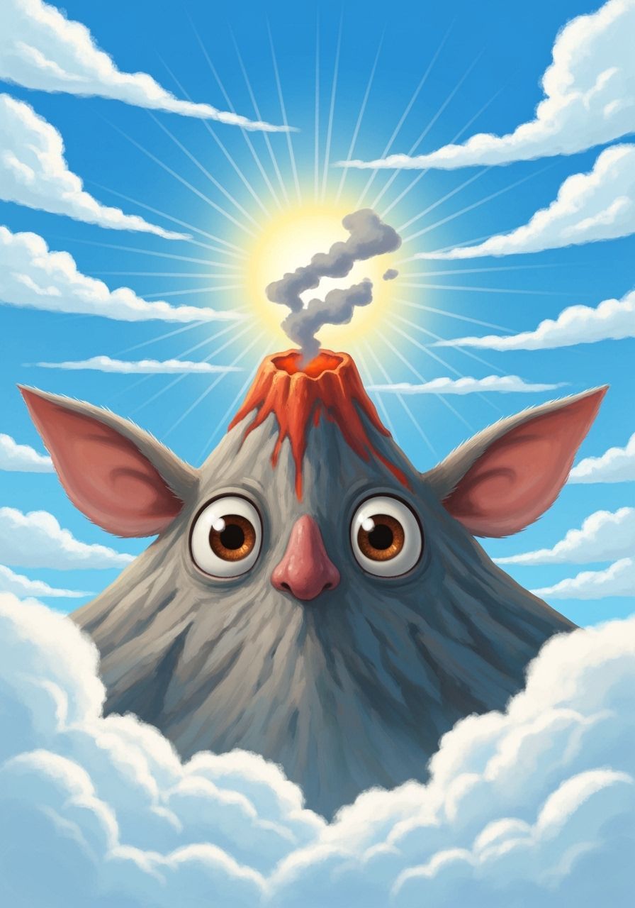 Whimsical Mountain Character with Volcano Nose