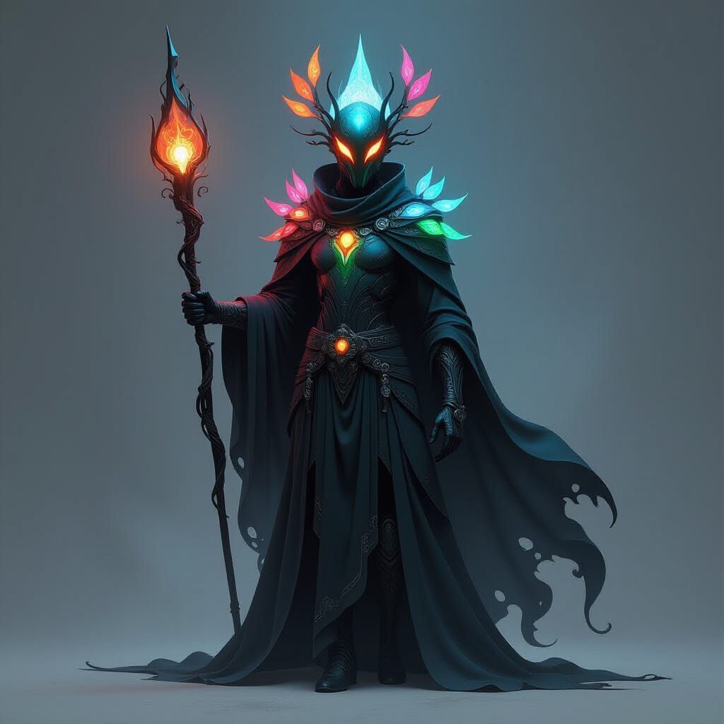 Shadow Cloaked Crystalline Warrior in Neon City