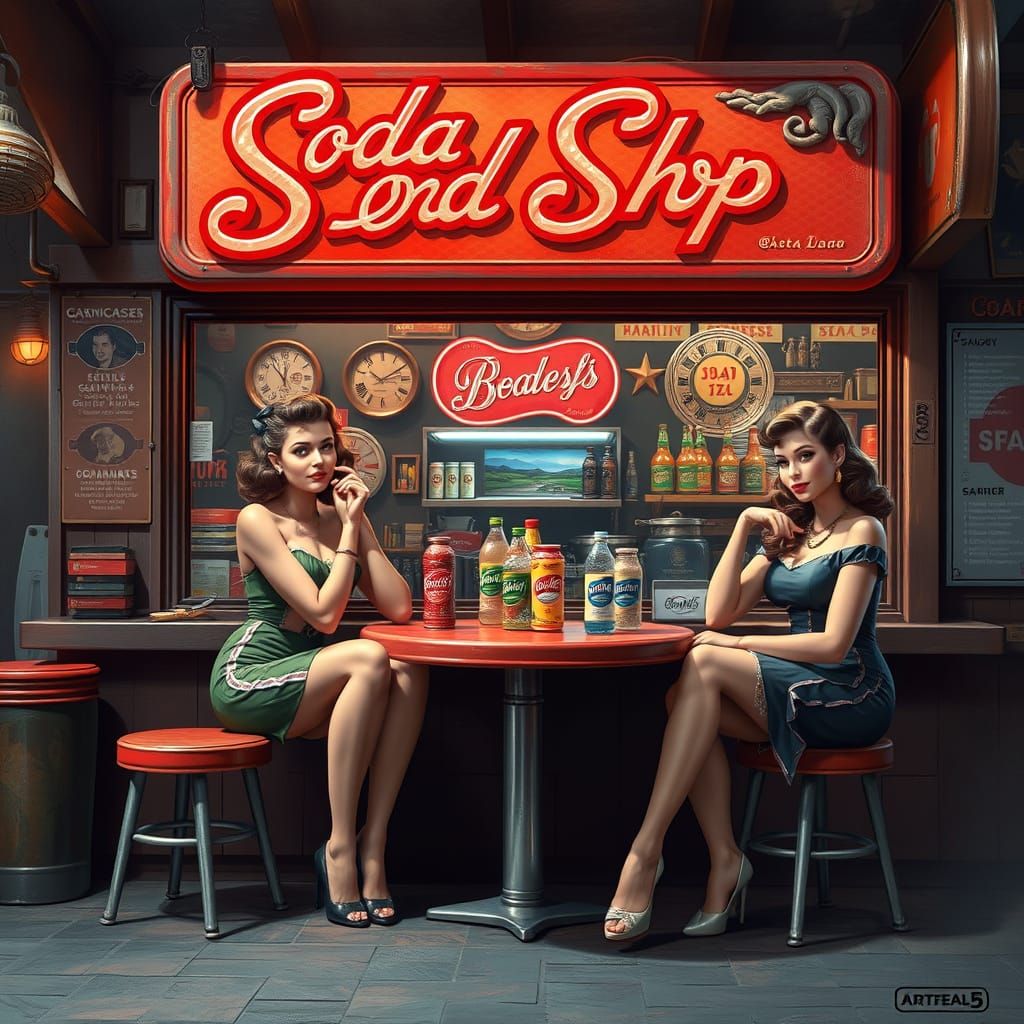 Vintage Pin Up Girls in a Retro Soda Parlor