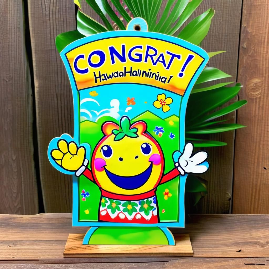 Endearing Cartoon Character Celebrates with 'Congrats!'
