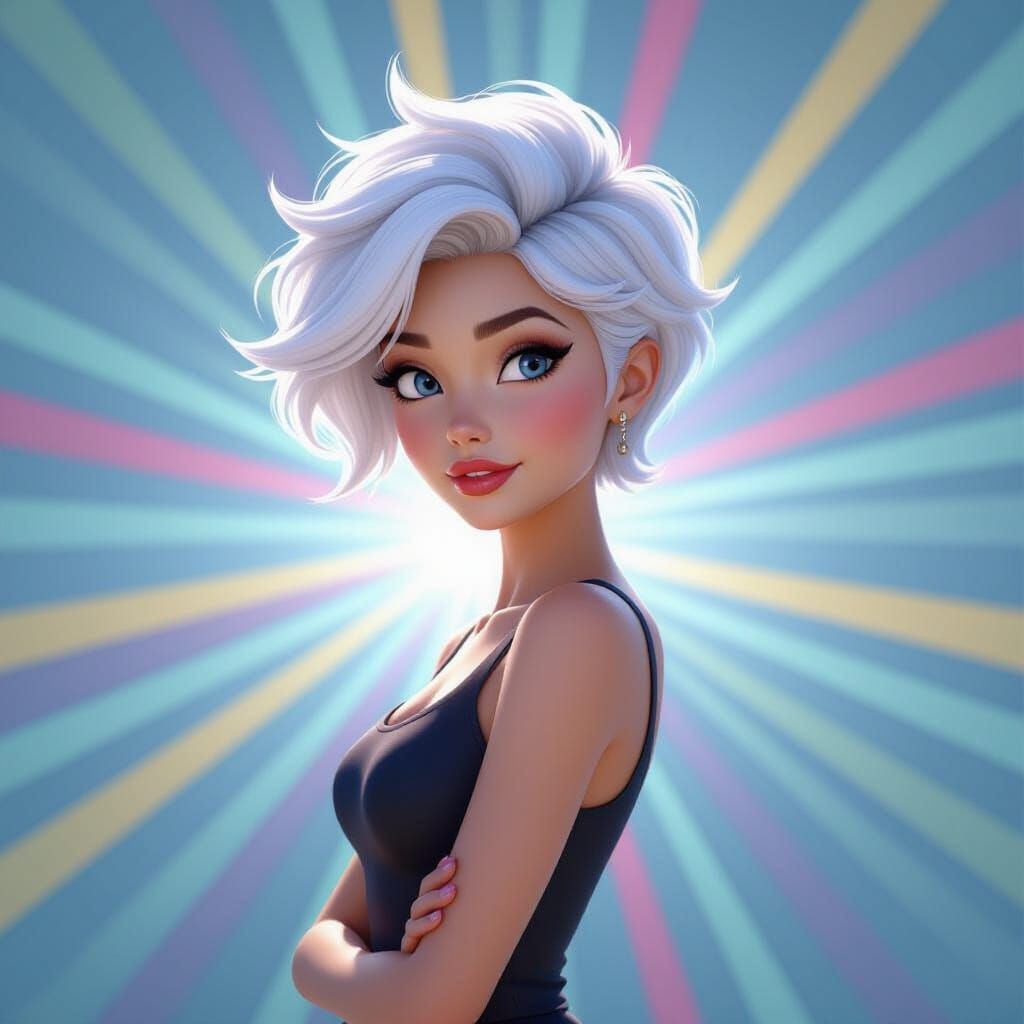 Dynamic White Hairstyle in Pixar-Inspired 3D Art