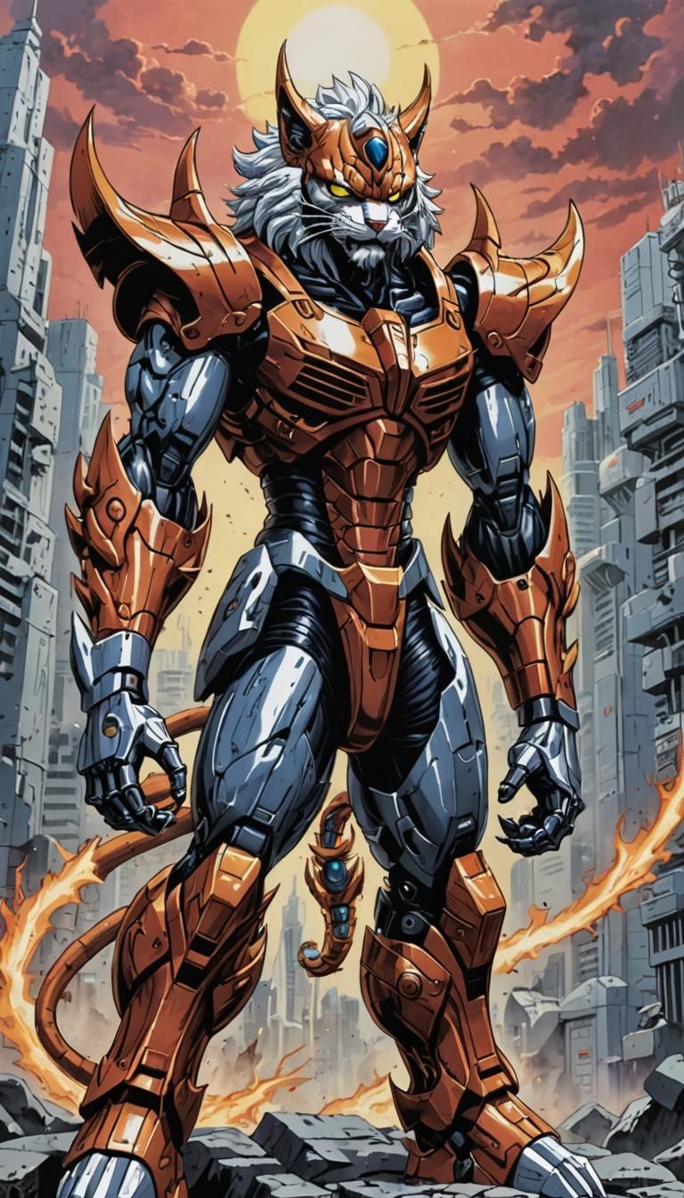 Cybernetic Feline Saiyan Were-Tiger in Anime Style