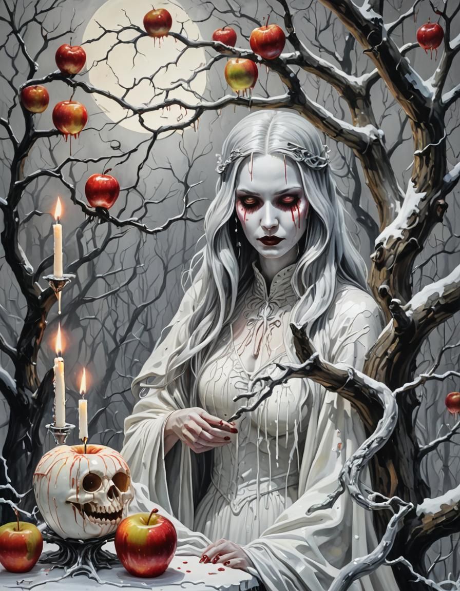 Gothic Vampire in Winter Eden: Gouache Watercolor Painting