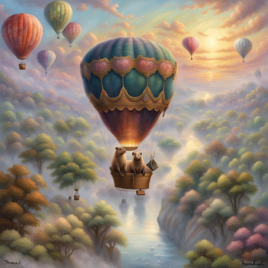 Capybara's Ethereal Hot Air Balloon Ride