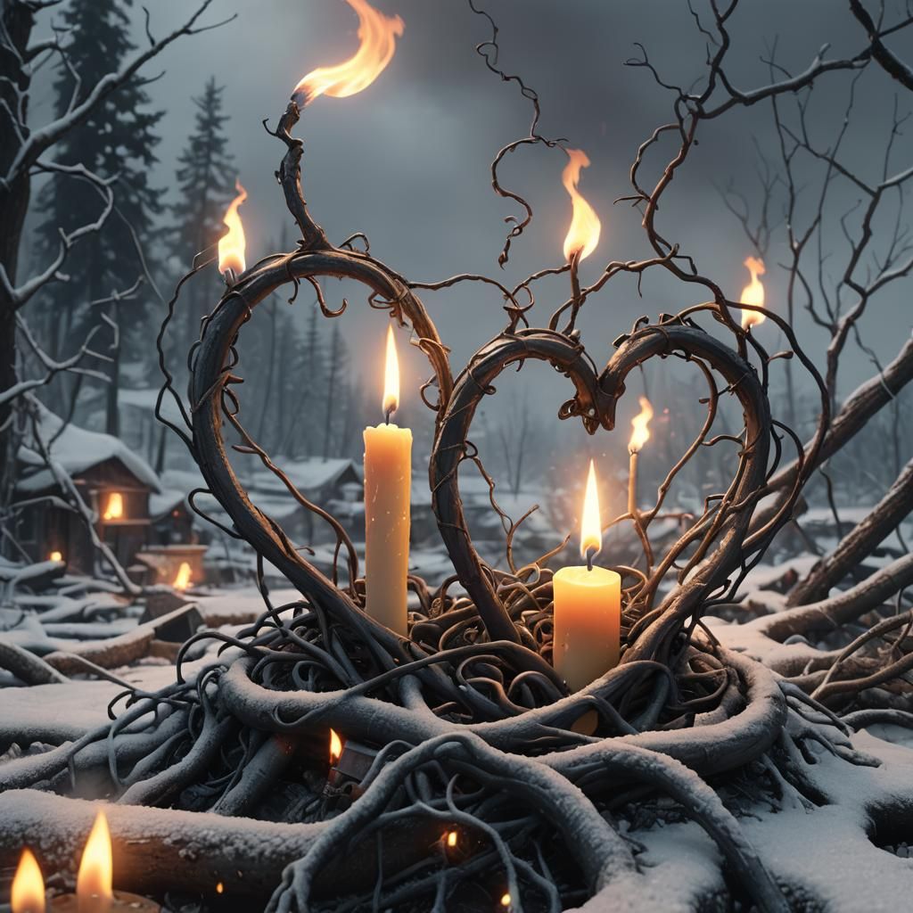 Breaking Smoky Heart Above Candle in Hyperreal Style