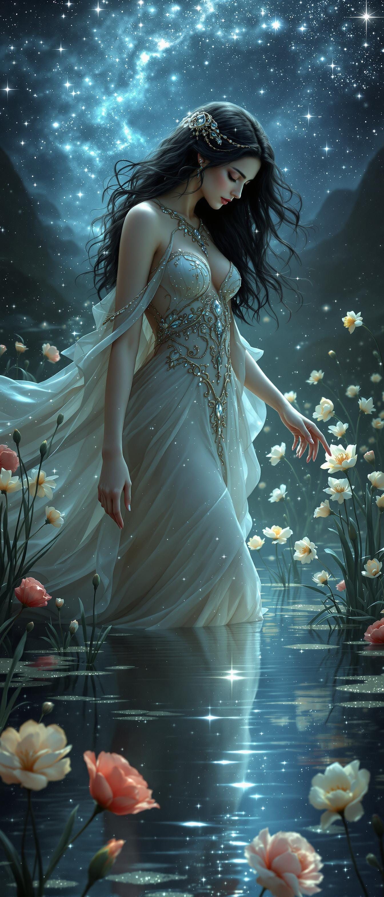 Surreal Goddess Reaches for Cosmic Reflection