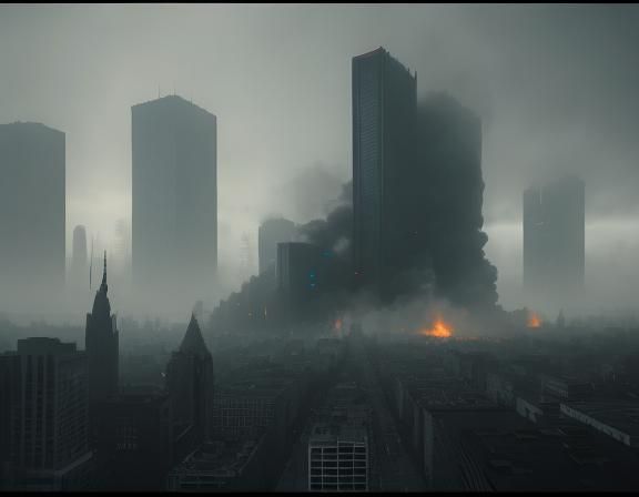 Dystopian Future: Ash and Fire in a Ruined City