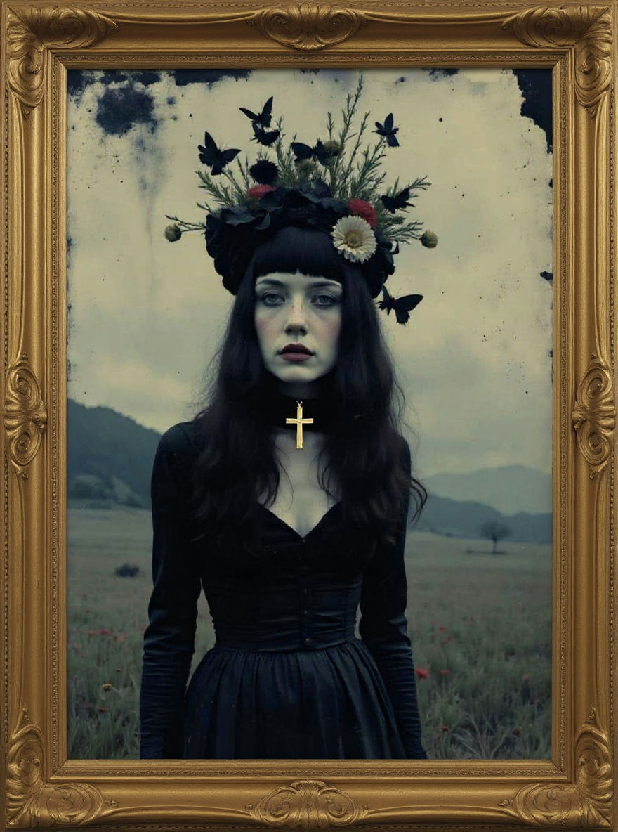 Modern Goth Girl with Dark Atmospheric Collage