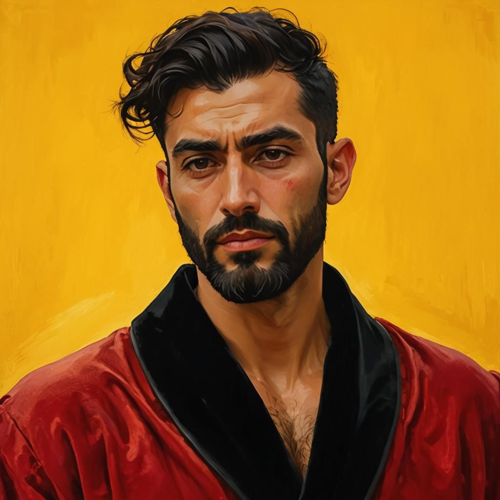 Bearded Man in Velvet Robe: Expressionist Impasto Painting