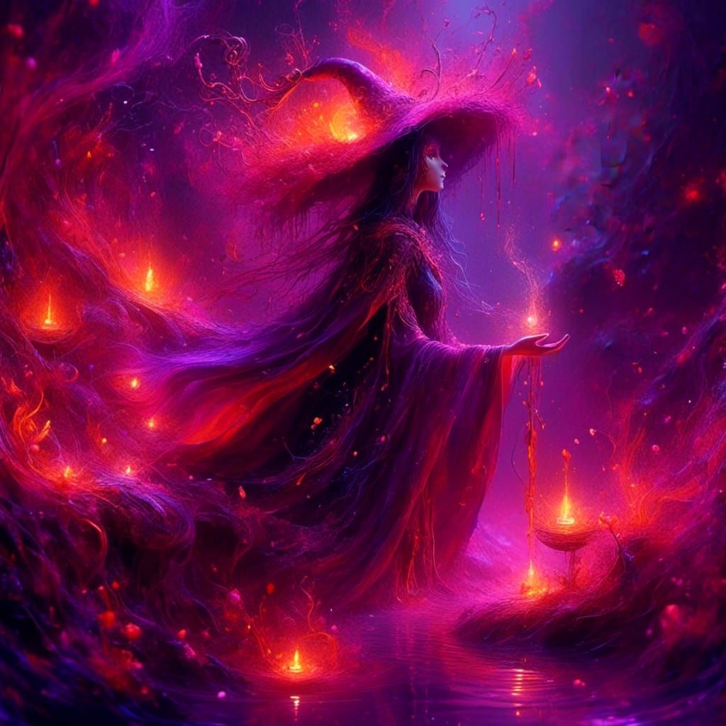 Witch Brewing Magic Potion in Thermal Imaging Style