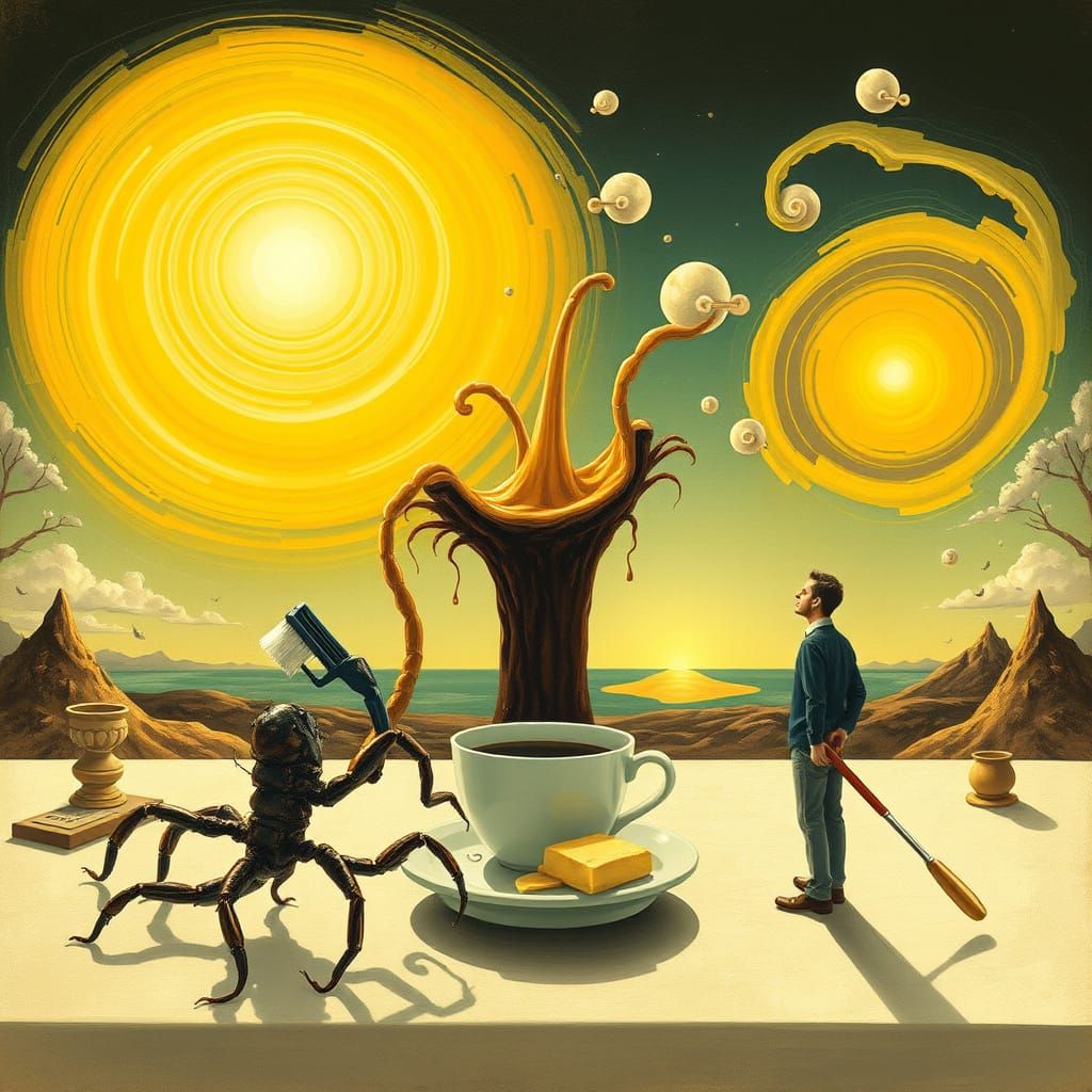 Surreal Morning Chaos: Spider Toothbrush & Melting Sun