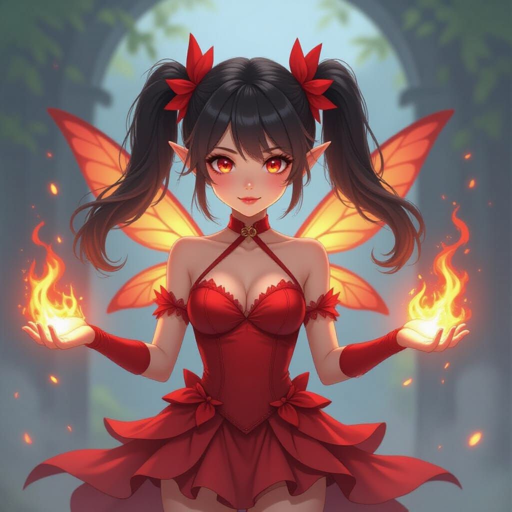 Powerful Fire Fairy Girl in Fantasy Art Style