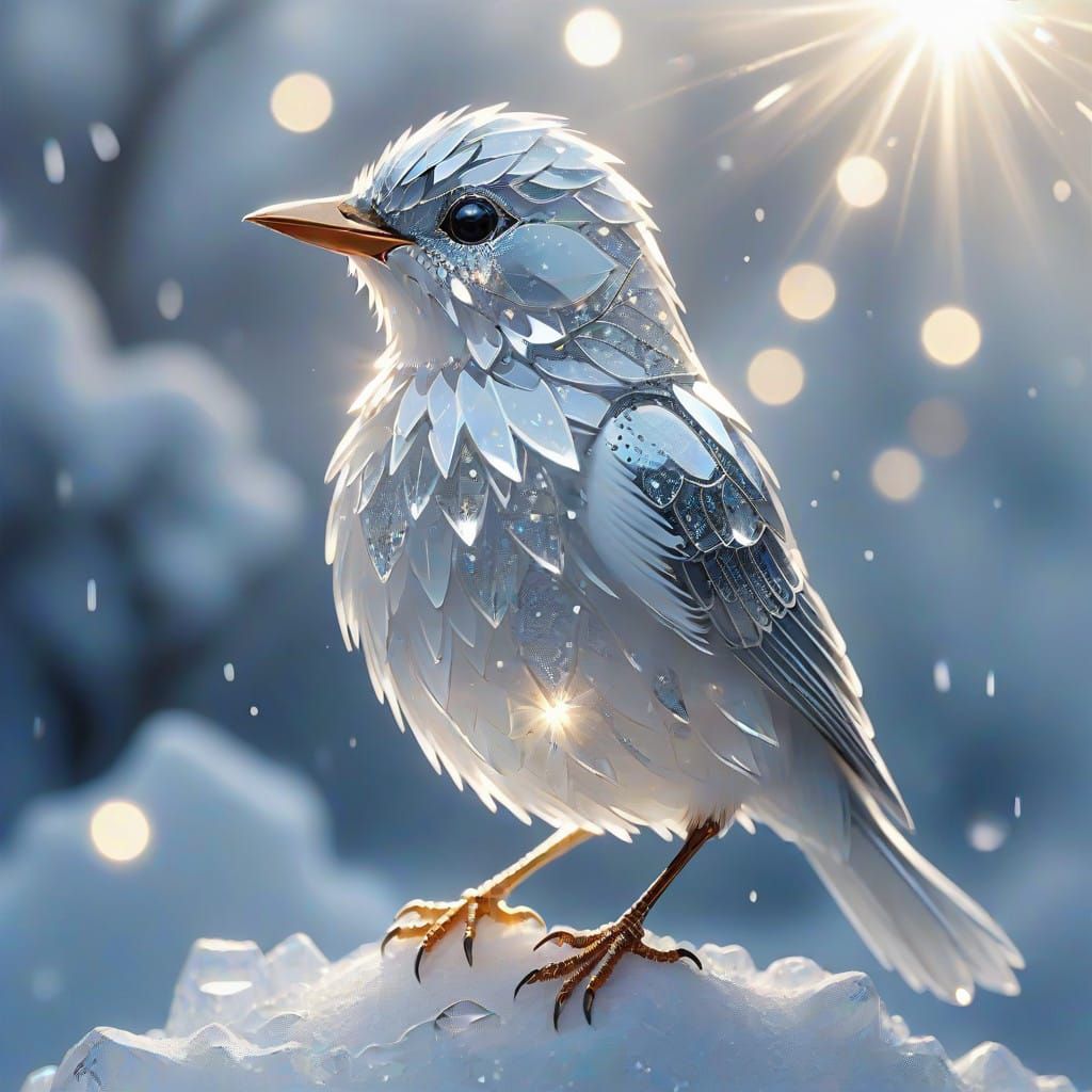 Bird in Crystal of Delicate Winter Wonder