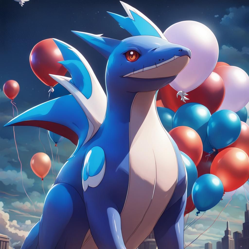Blue Latios Pokemon Portrait in Night Sky