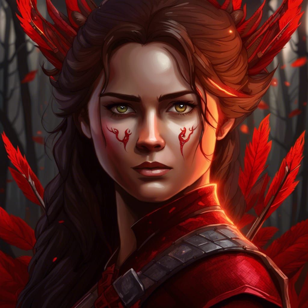 Red Huntress in Forest: Hyperdetailed Concept Art