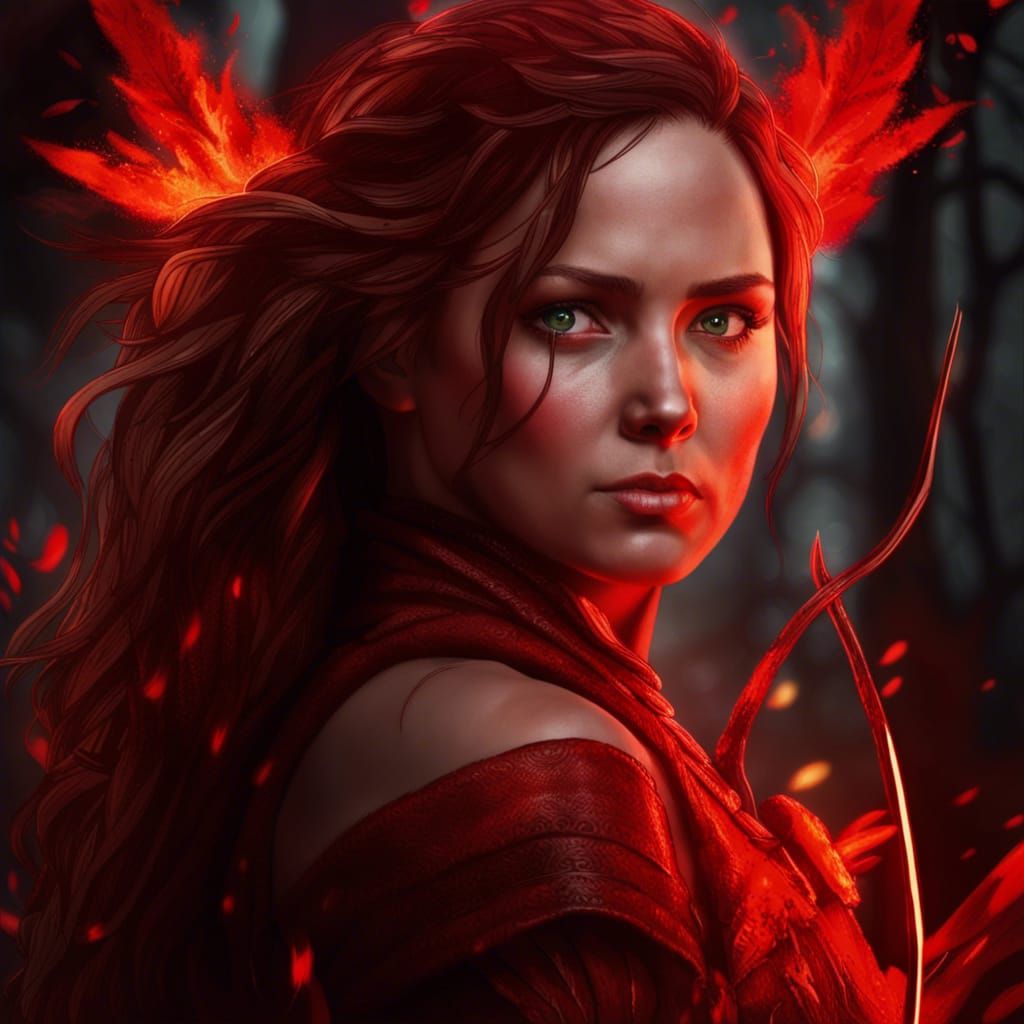 Brave Huntress in Red Forest: Artstation Portrait