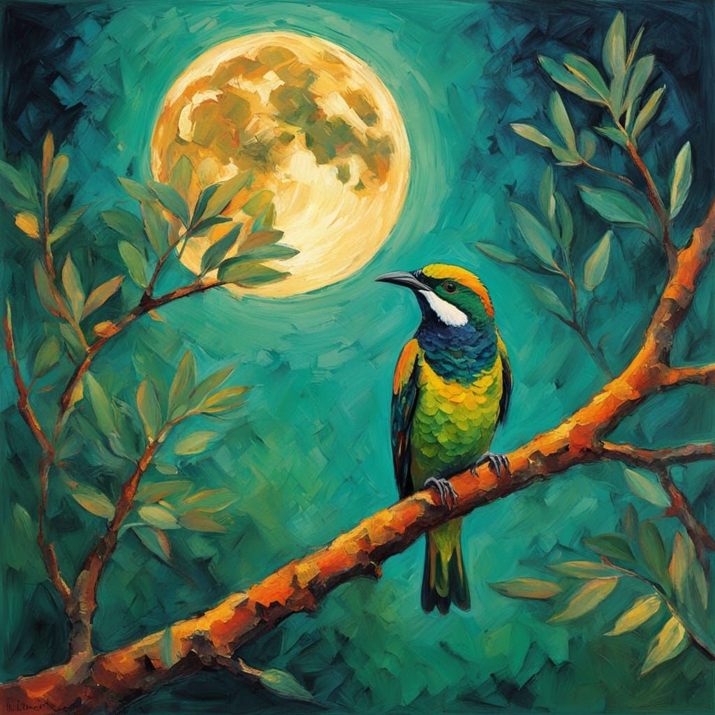 Fauvist Mountain Monkey Gazing at the Full Moon