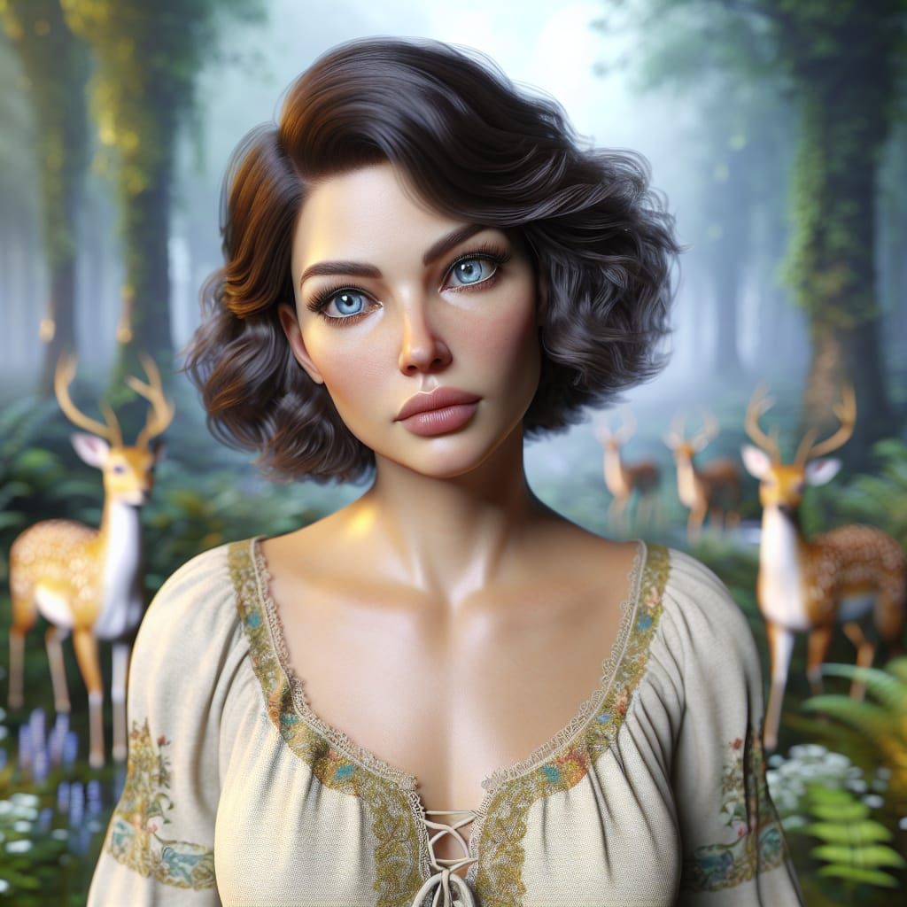 Enchanting 3D Artwork: Weary Woman in Forest