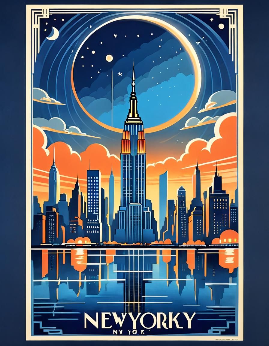 Art Deco Poster of New York City at Sunset