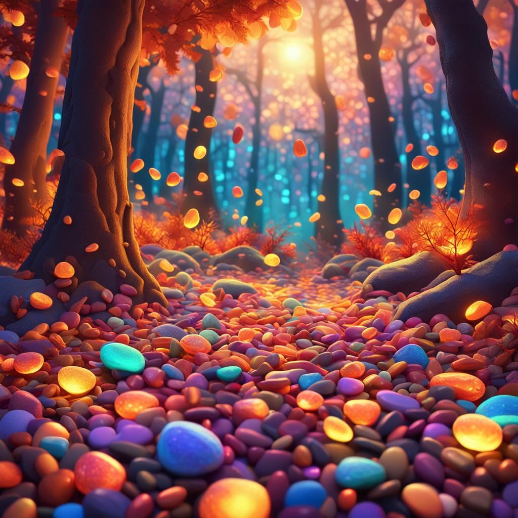 Vibrant Pebble Forest in 3D Rendered Style