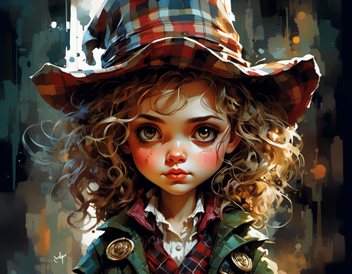 Chibi Sorceress in Steampunk Checkered Plaid