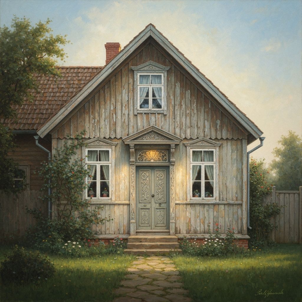 Ethereal Country House Radiating Light: Oil Painting