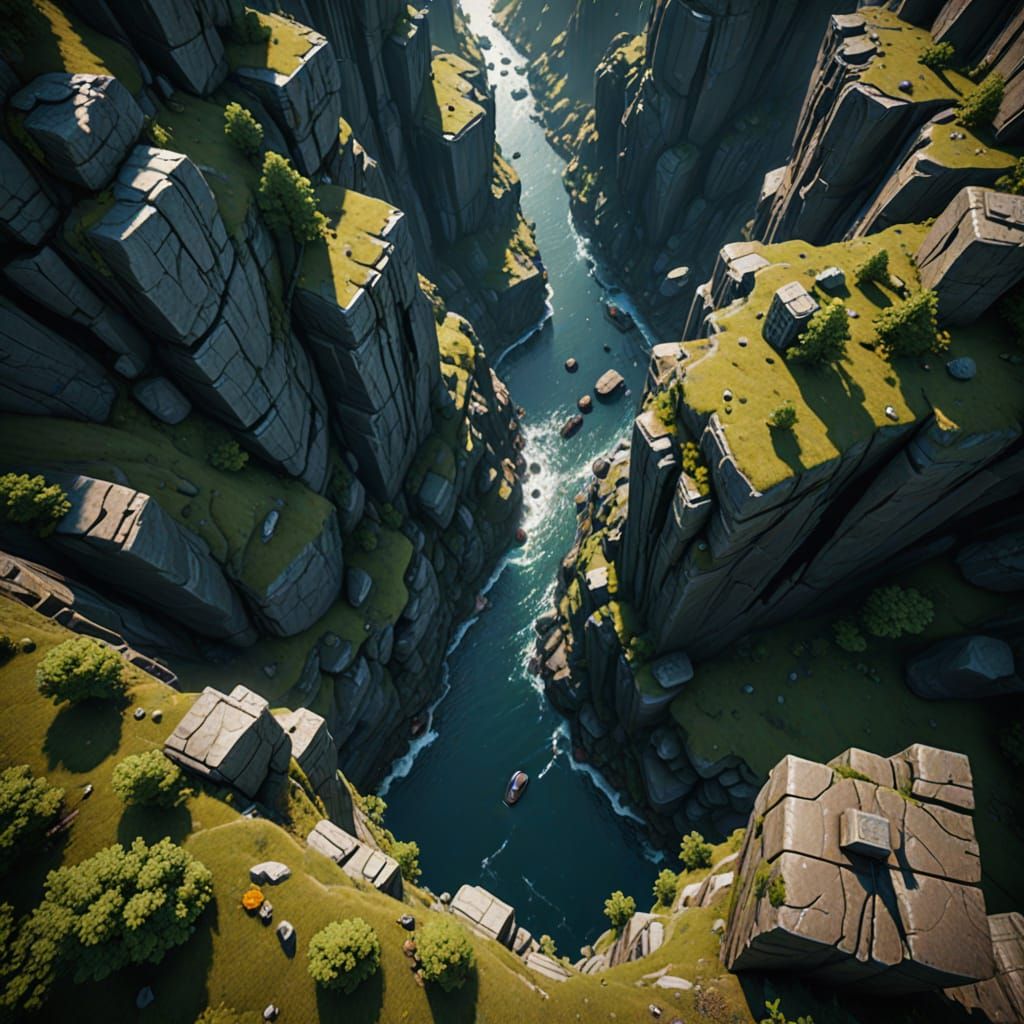 Vertiginous Precipice View in 3D Game Cinematic Style