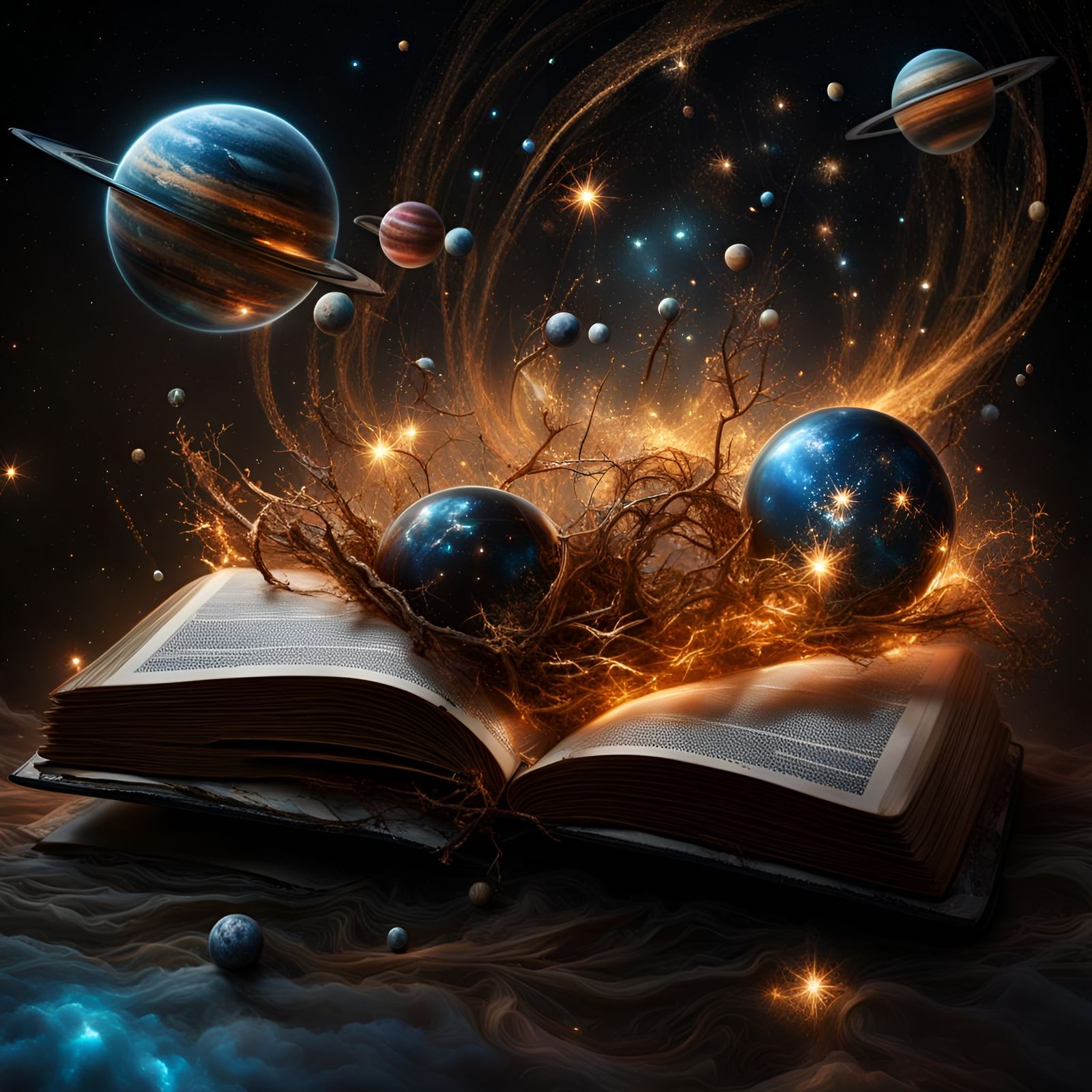 Magical Astronomy Book with Planets: Surreal Iridescent Phot...
