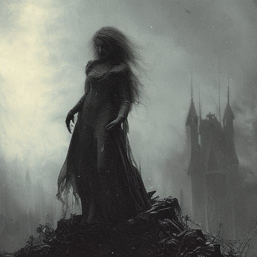 Eldritch Wolf Surrounded by Dolls in Horror Style