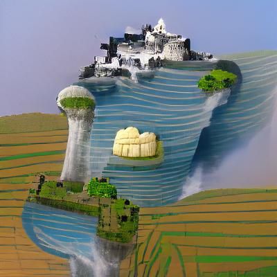 Floating Island Castle with Waterfall Farmland