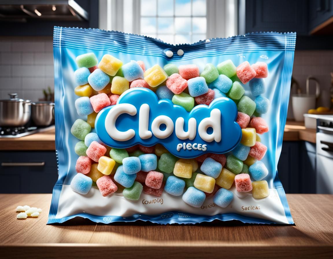 Hyperrealistic Cloud Candy Bag in Kitchen