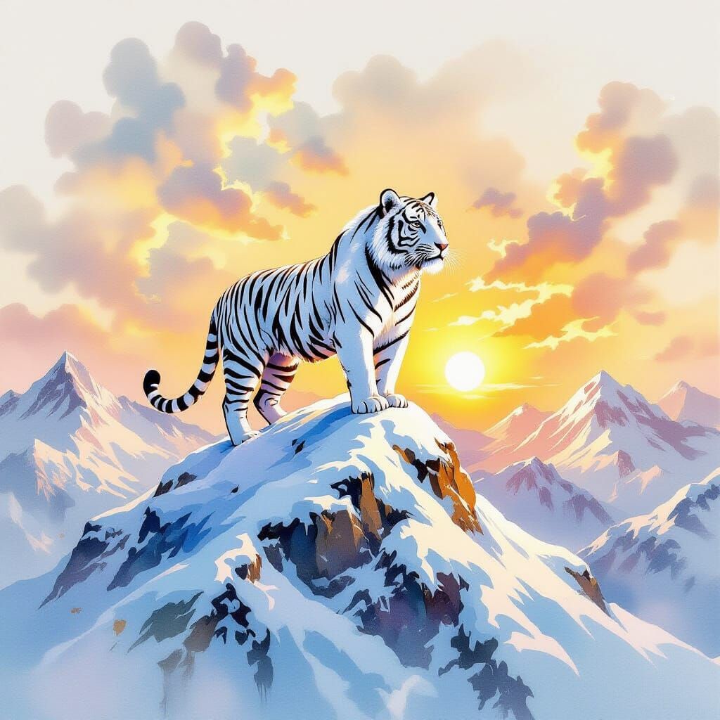 Majestic White Tiger at Sunrise: Fantasy Graffiti Art