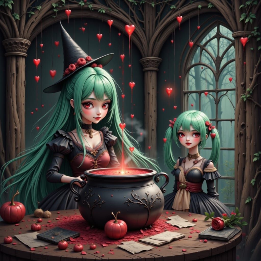 Anime Witch Casts Love Spell in Cozy Cottage