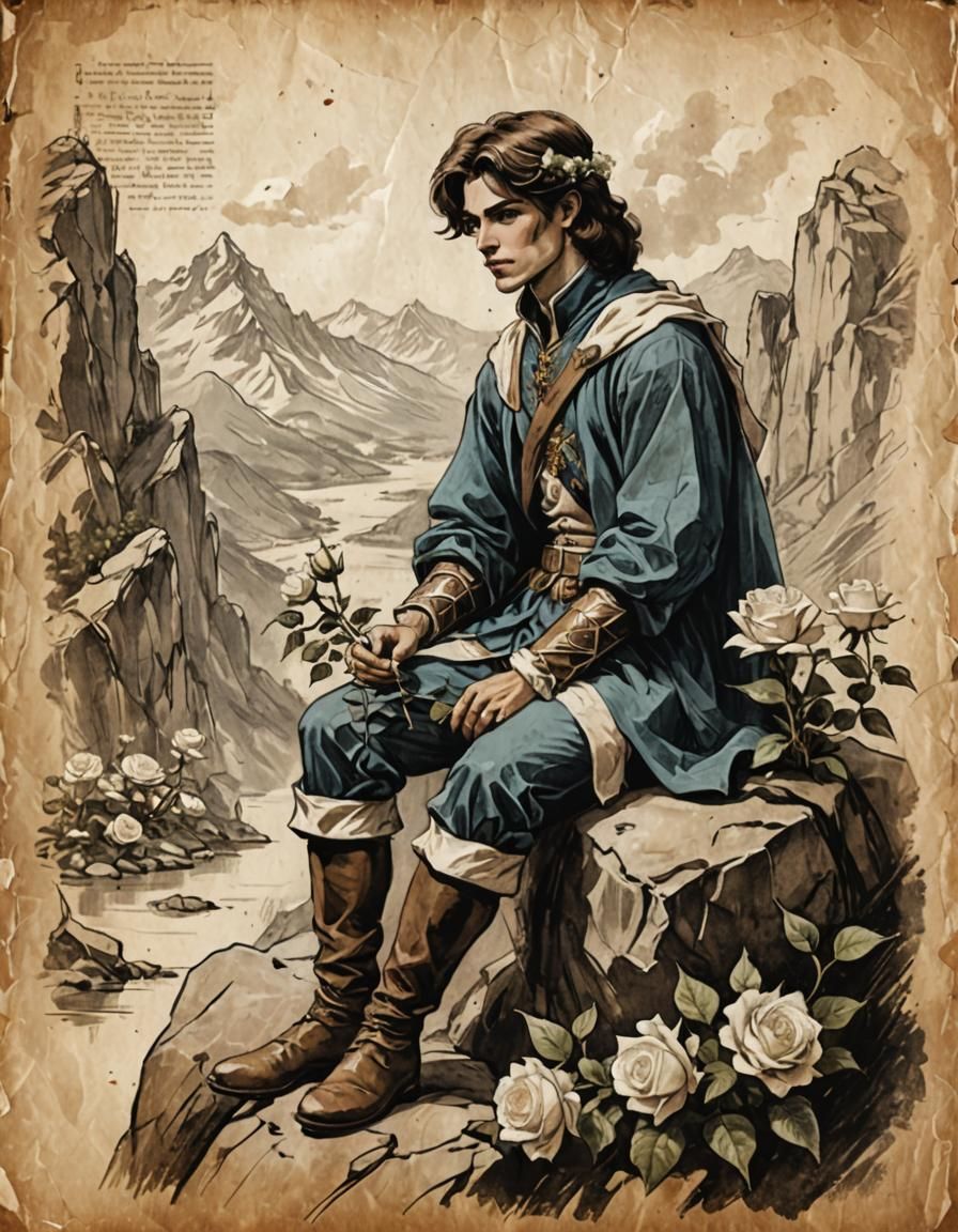 Young Prince with Roses: Watercolour Sketch