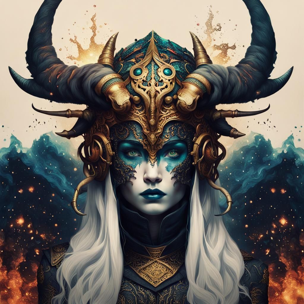 Ornate Horned Helmet in Dark Fantasy Style