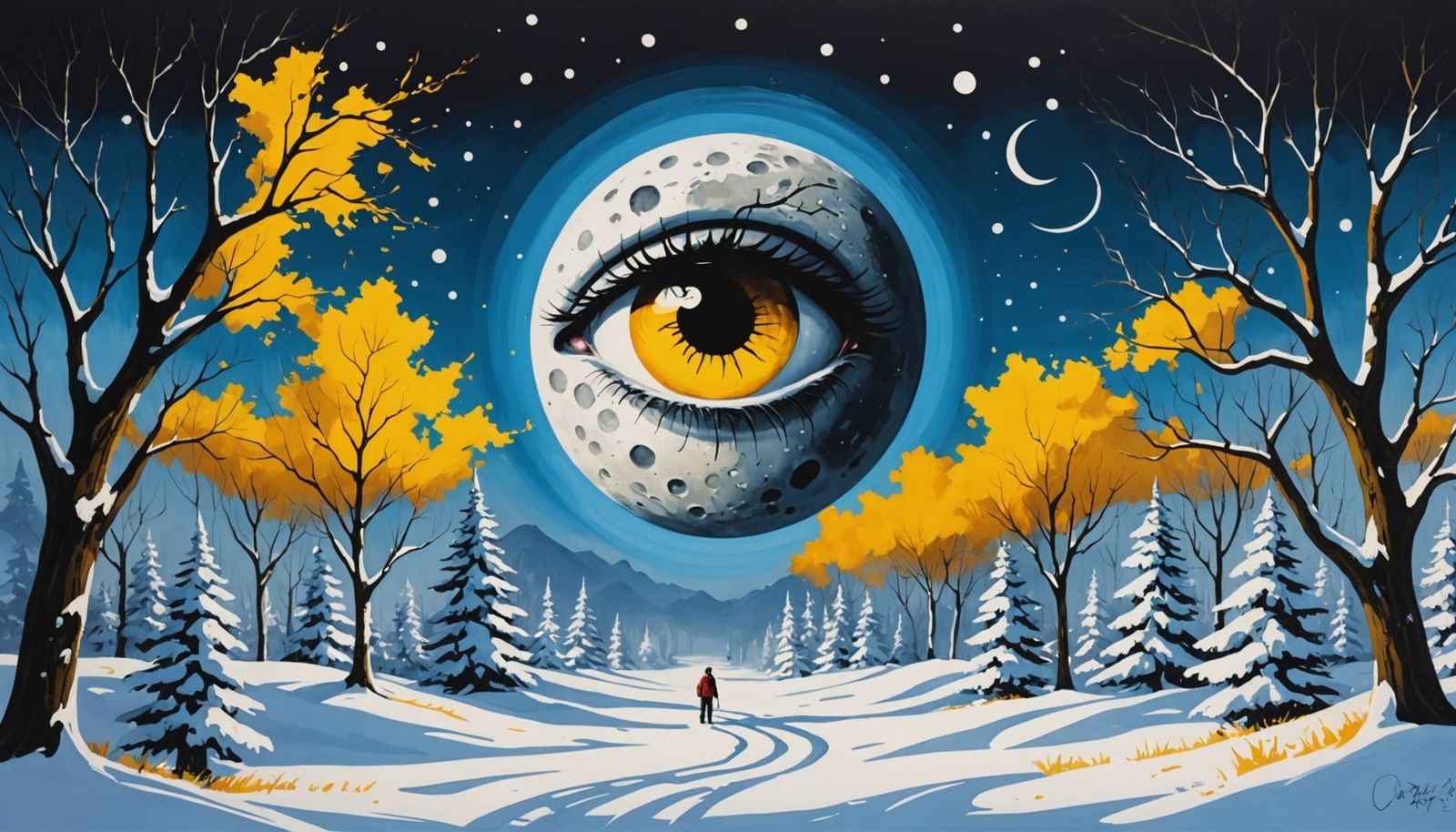 Surreal Moonlit Graffiti Scene in High Contrast Colors