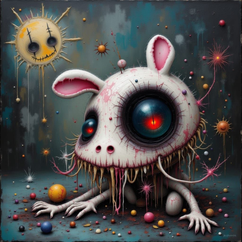 Cyberpunk Rabbit with Fractured Limbs