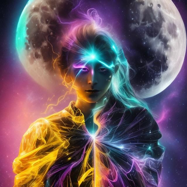 Neon Ghostly Woman in Flowing Dress