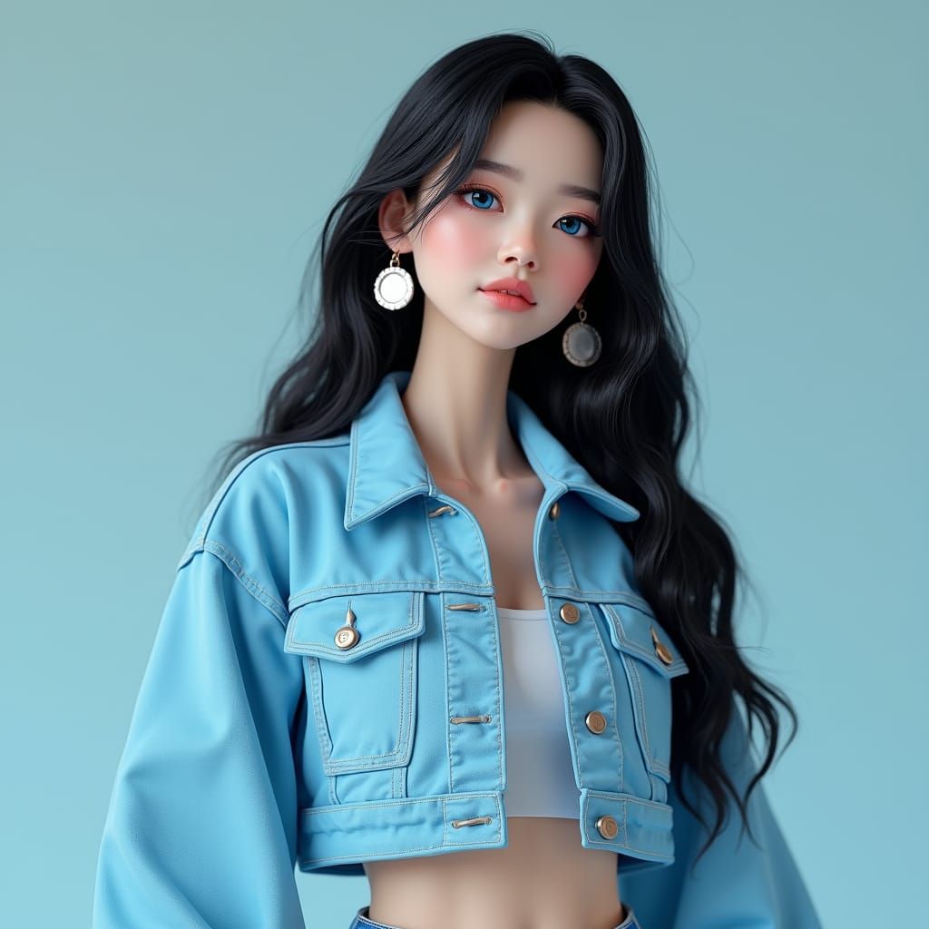 Y2K South Korean Woman with Blue Highlights