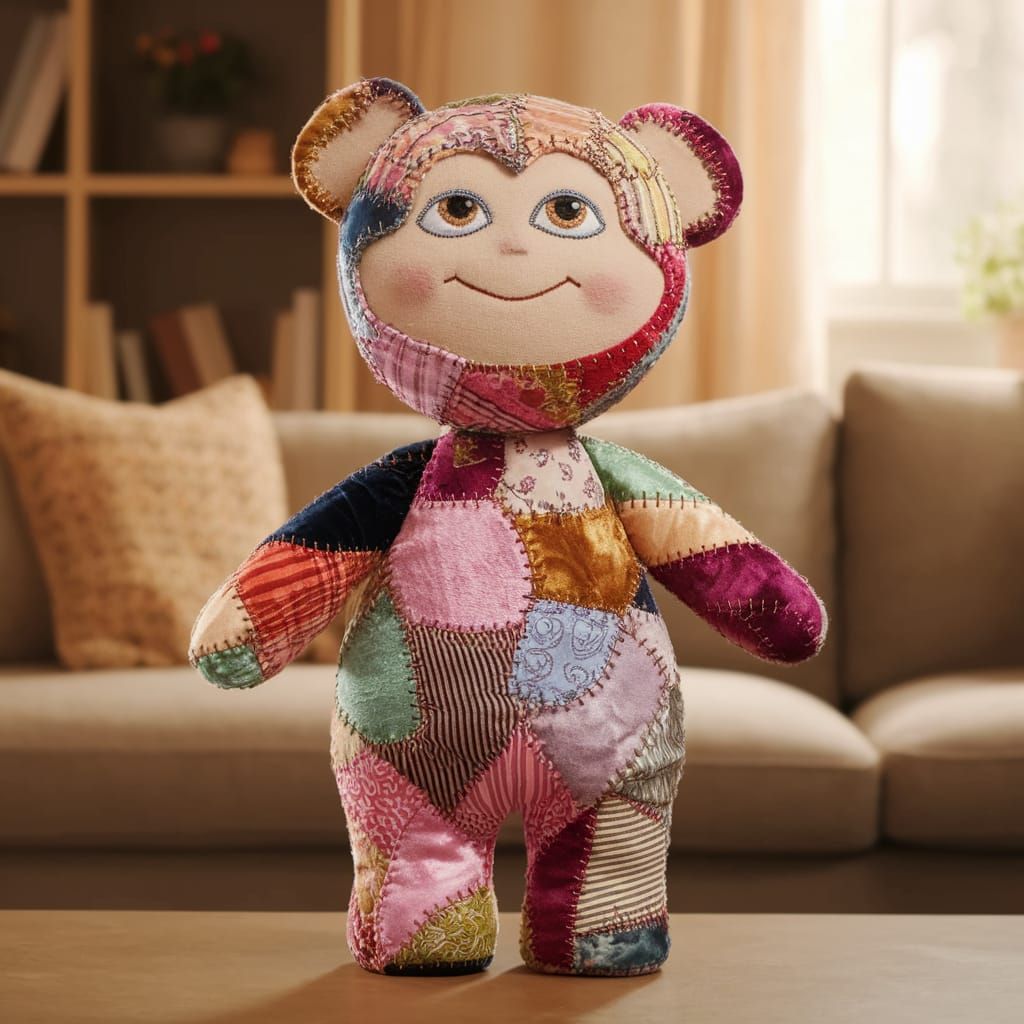 Whimsical Fabric Sculpture in a Cozy Living Room Scene