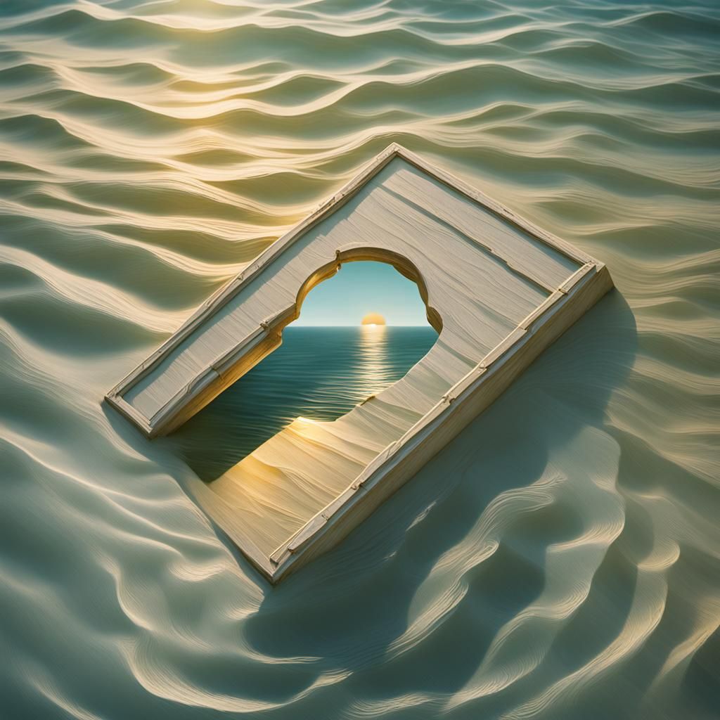Floating Door in Surreal Ocean Landscape