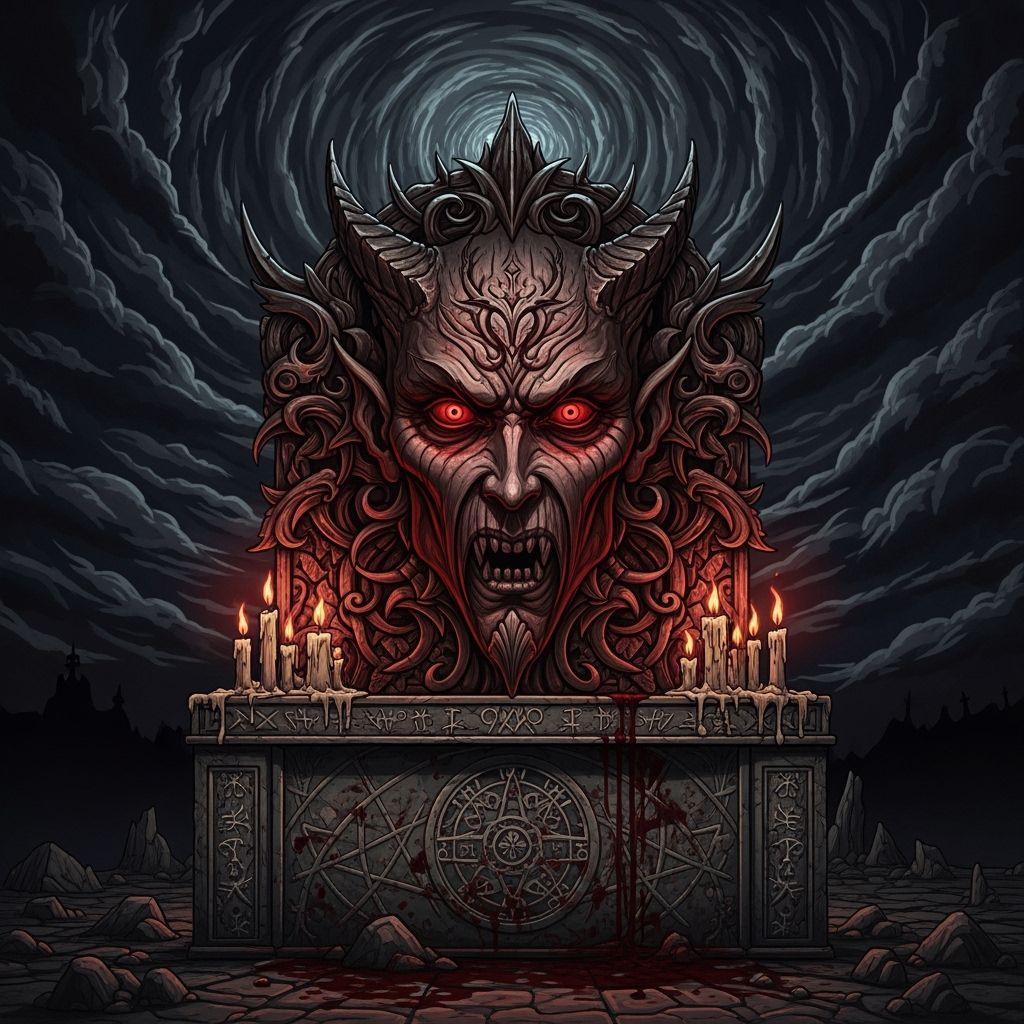 Terrifying Demon Face on Altar in Versailles Patterns