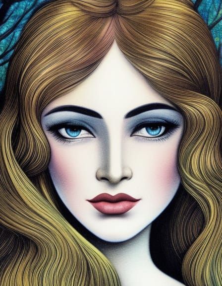 Ethereal Woman in B&W Fairy Tale Illustration