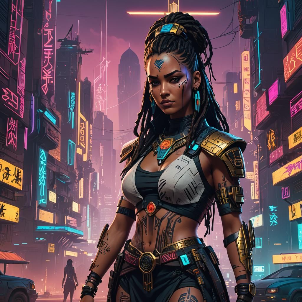Cyberpunk Isis in Dystopian Cityscape