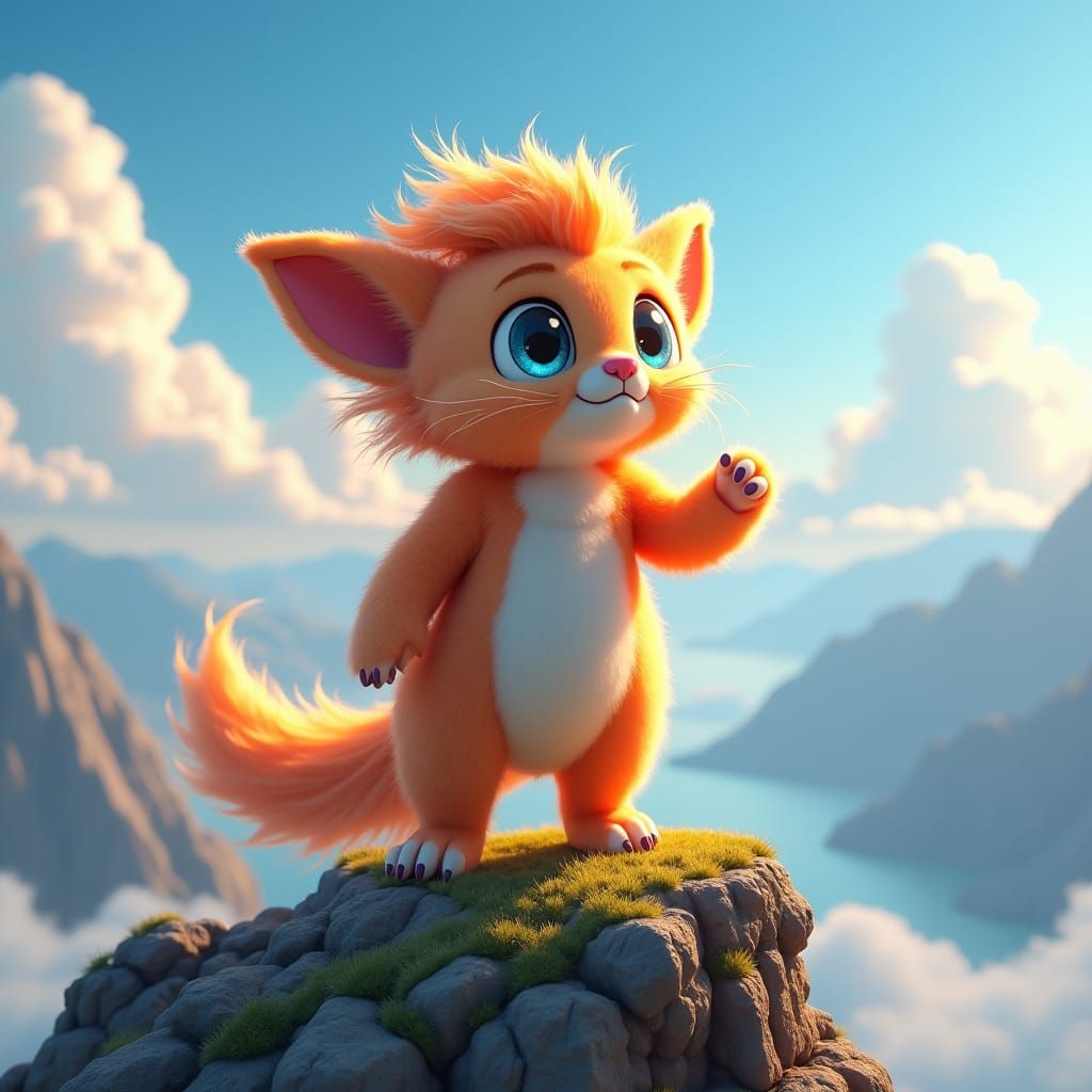 Fantasy Creature on Mountain Summit, Digital Art